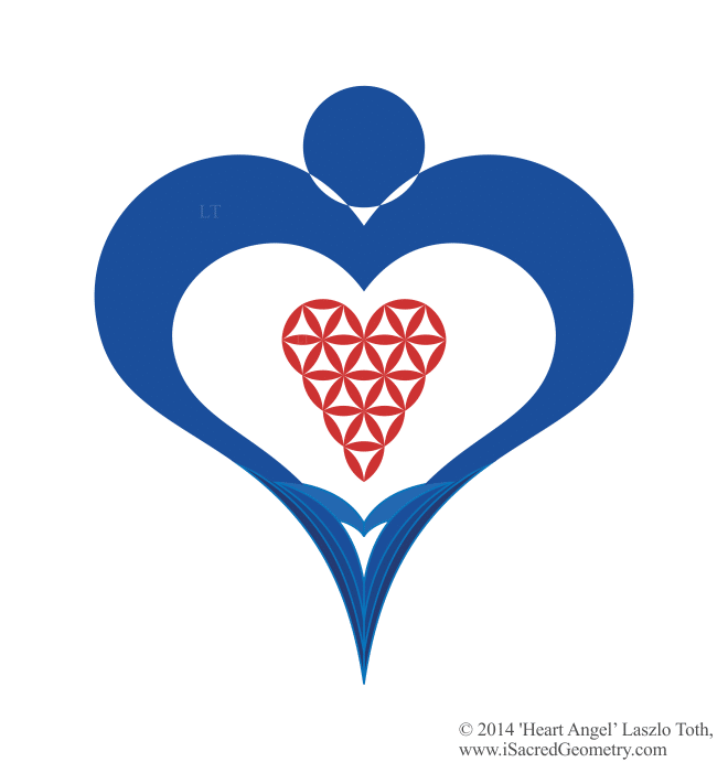 i sacred geometry heart angel with the heart of life blue art design laszlo toth
