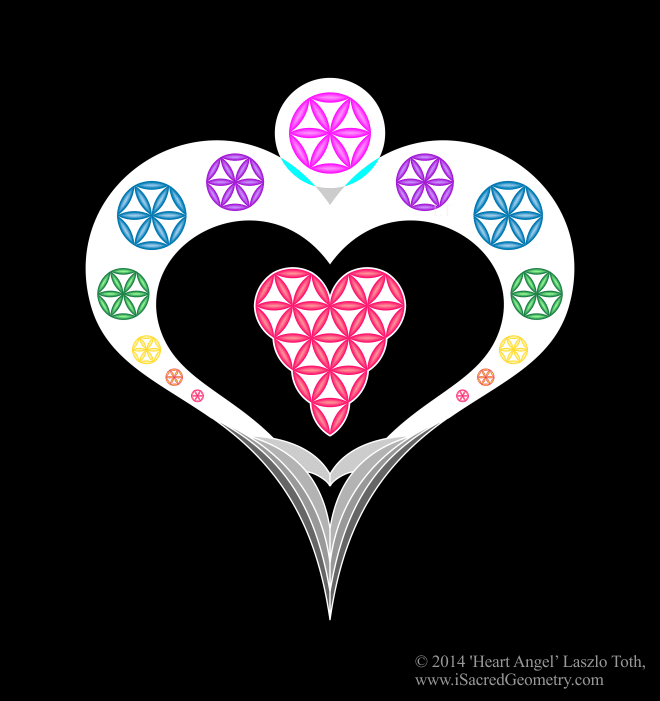 i sacred geometry heart angel with the heart of life chakras art design laszlo toth