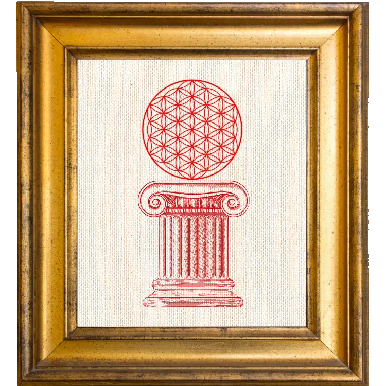 iSacredGeometry logo flower of life on pillar gold frame x Laszlo T