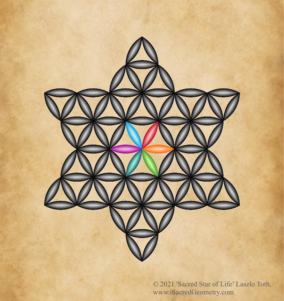 iSacredGeometry Sacred Star of Life D Bl Colorful Germ of life web vintage Laszlo T