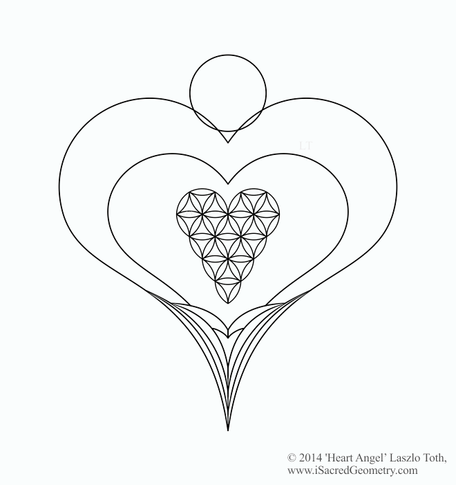 i sacred geometry heart angel featuring the heart of life drawing art design laszlo toth